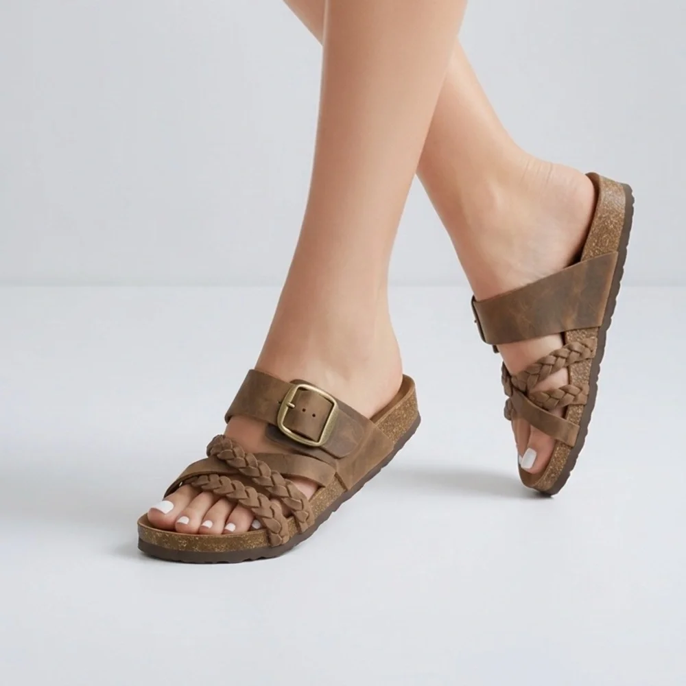 🪶 White Mountain Healing Leather Braided Sandals 👡 Women’s 9M